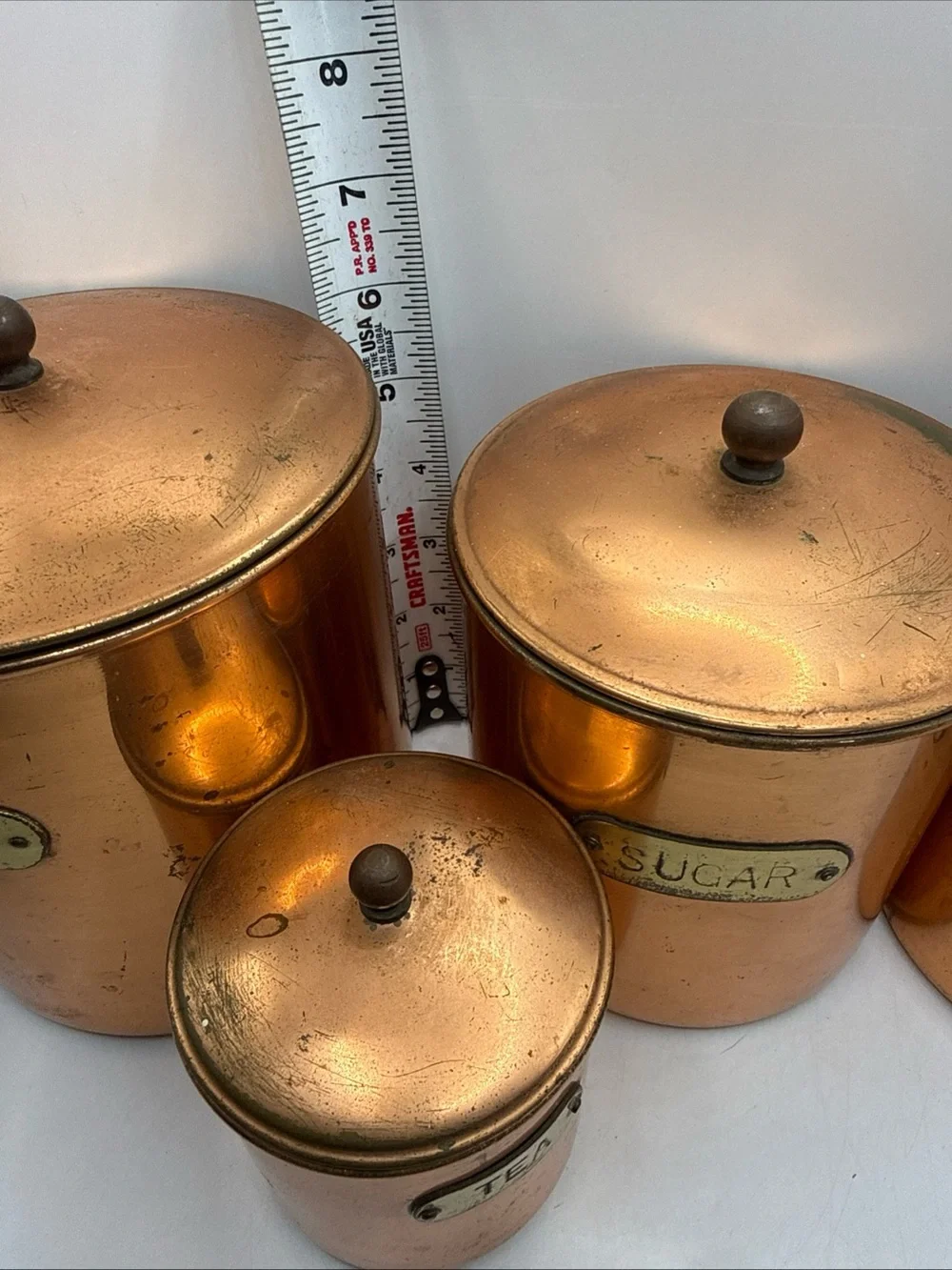 MCM Copper & Brass Vintage Canisters Patina Nesting Set 4 Flour/Sugar/Coffee/Tea